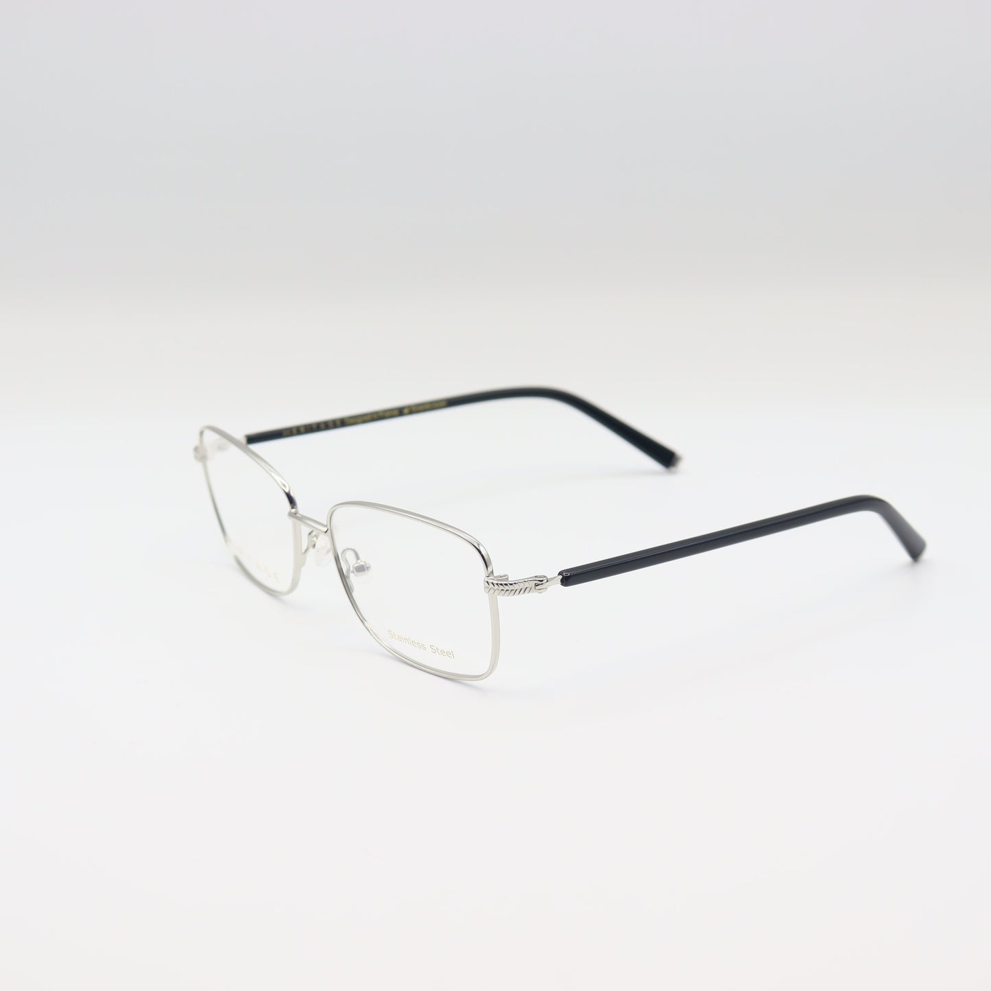 Silver metal square eyeglasses with stainless steel frame by CHASHMAY KHAS® for stylish spectacl.