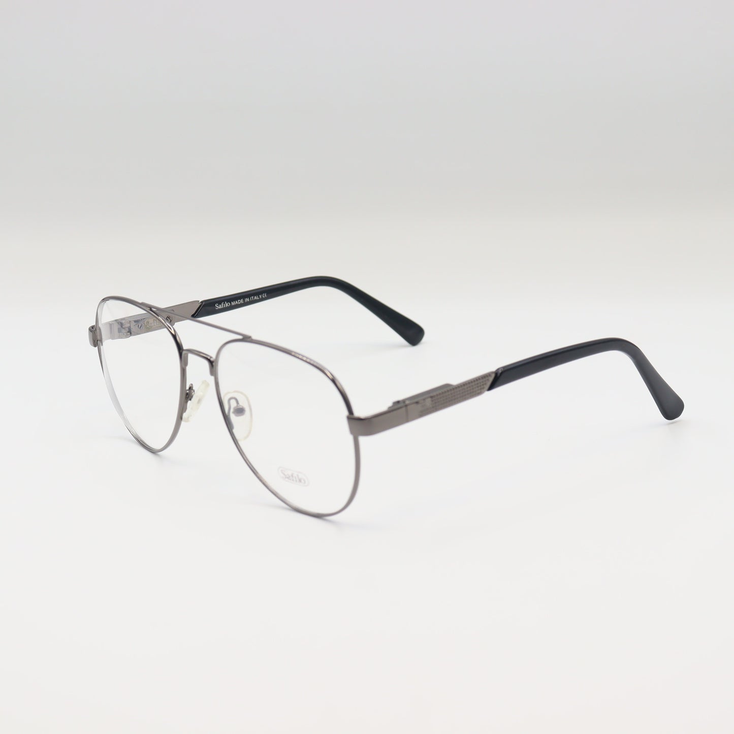 Chashmay Khasยฎ Safilo Gunmetal aviator eyeglasses with double bridge metal frame, classic design for stylish eye eyewear.