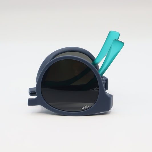 Off-White blue round sunglasses by Chashmay Khas with matte navy and turquoise frames, stylish and eye-catching accessory.