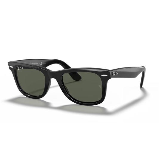 Chashmay Khas RayBan RB2140 Wayfarer Classic polarized green sunglasses with black frames and green-tinted lenses.