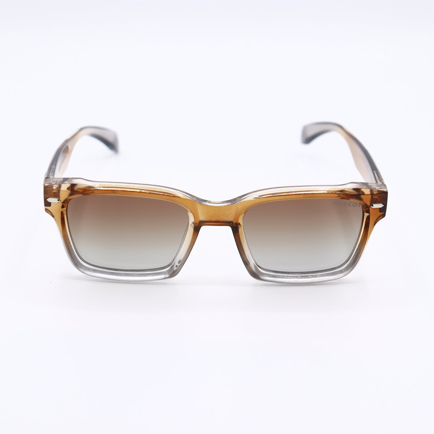Sunglasses with a gradient brown lens on a white background
