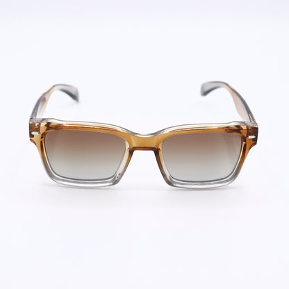 Sunglasses with a gradient brown lens on a white background