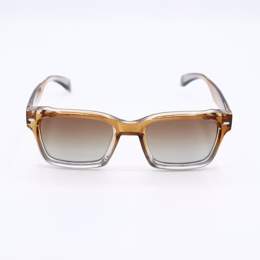 Sunglasses with a gradient brown lens on a white background