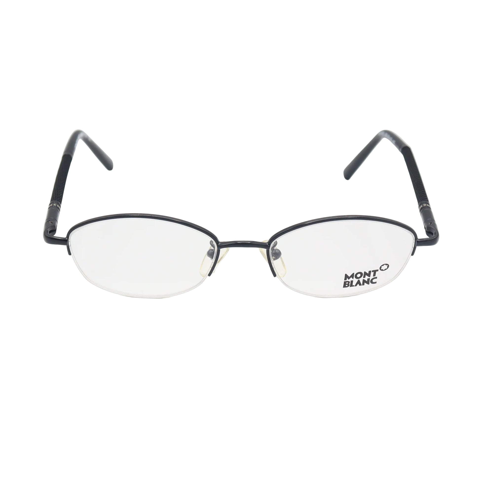 Chashmay Khas® Montblanc oval halfrim luxury unisex eyeglasses with black frames and clear lenses, stylish and sophisticated.