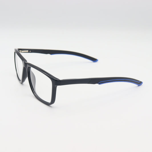 Black square wraparound eyeglasses by CHASHMAY KHAS®, lightweight unisex spectacles with a modern design.