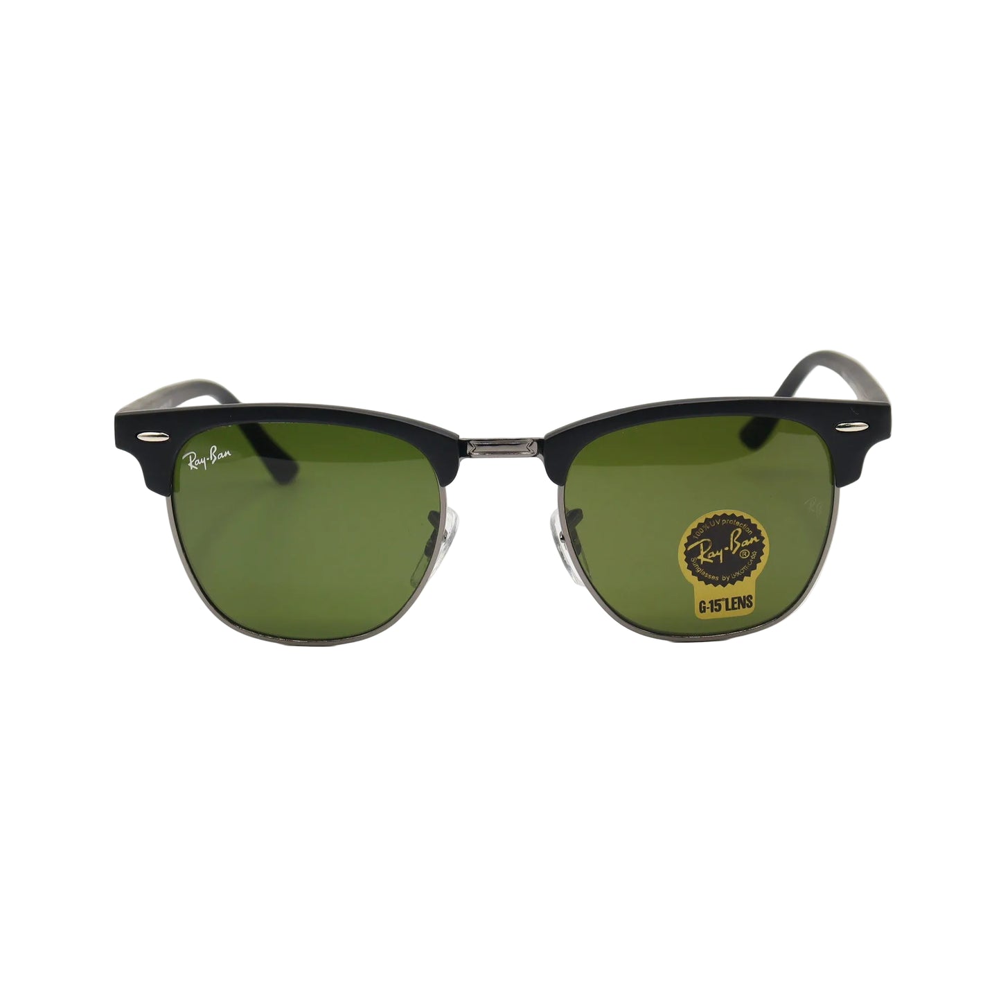 Chashmay Khas RayBan RB3016 Clubmaster sunglasses with black frames and tinted lenses, classic retro style, close-up image.