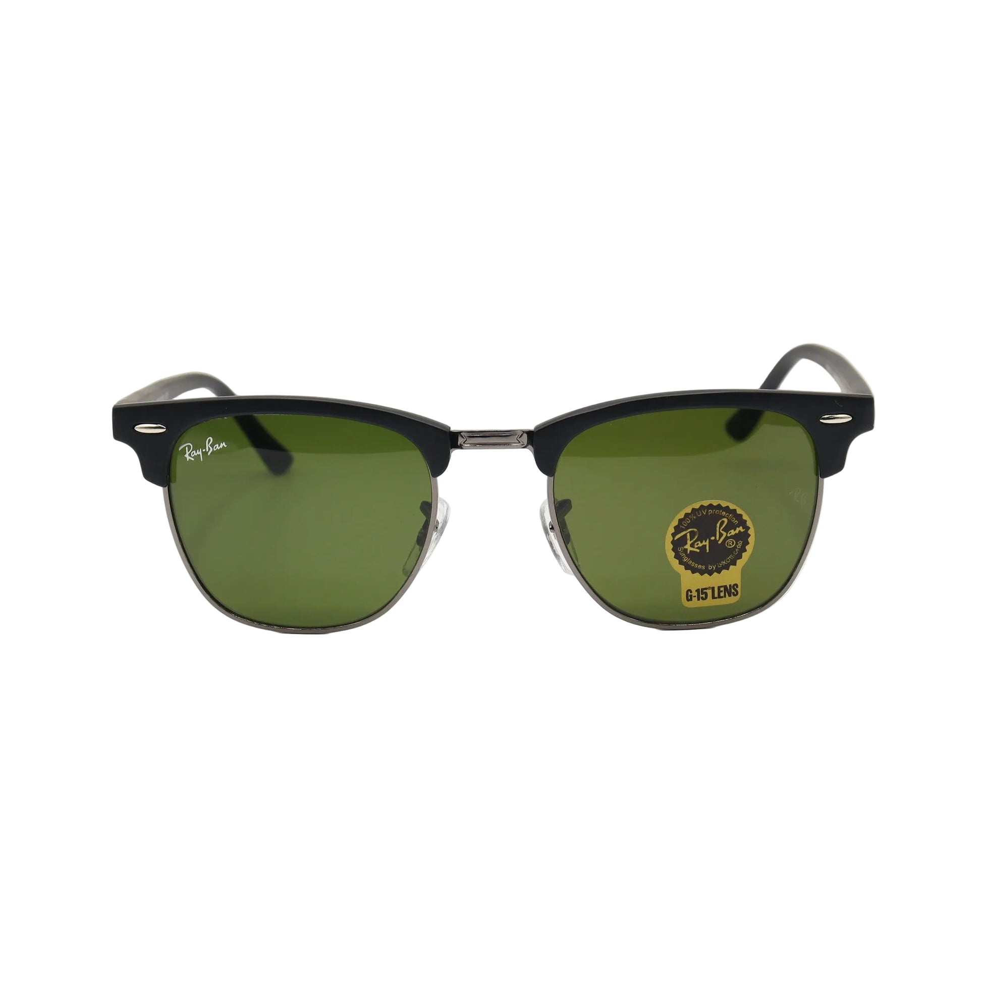 Chashmay Khas RayBan RB3016 Clubmaster sunglasses with black frames and tinted lenses, classic retro style, close-up image.