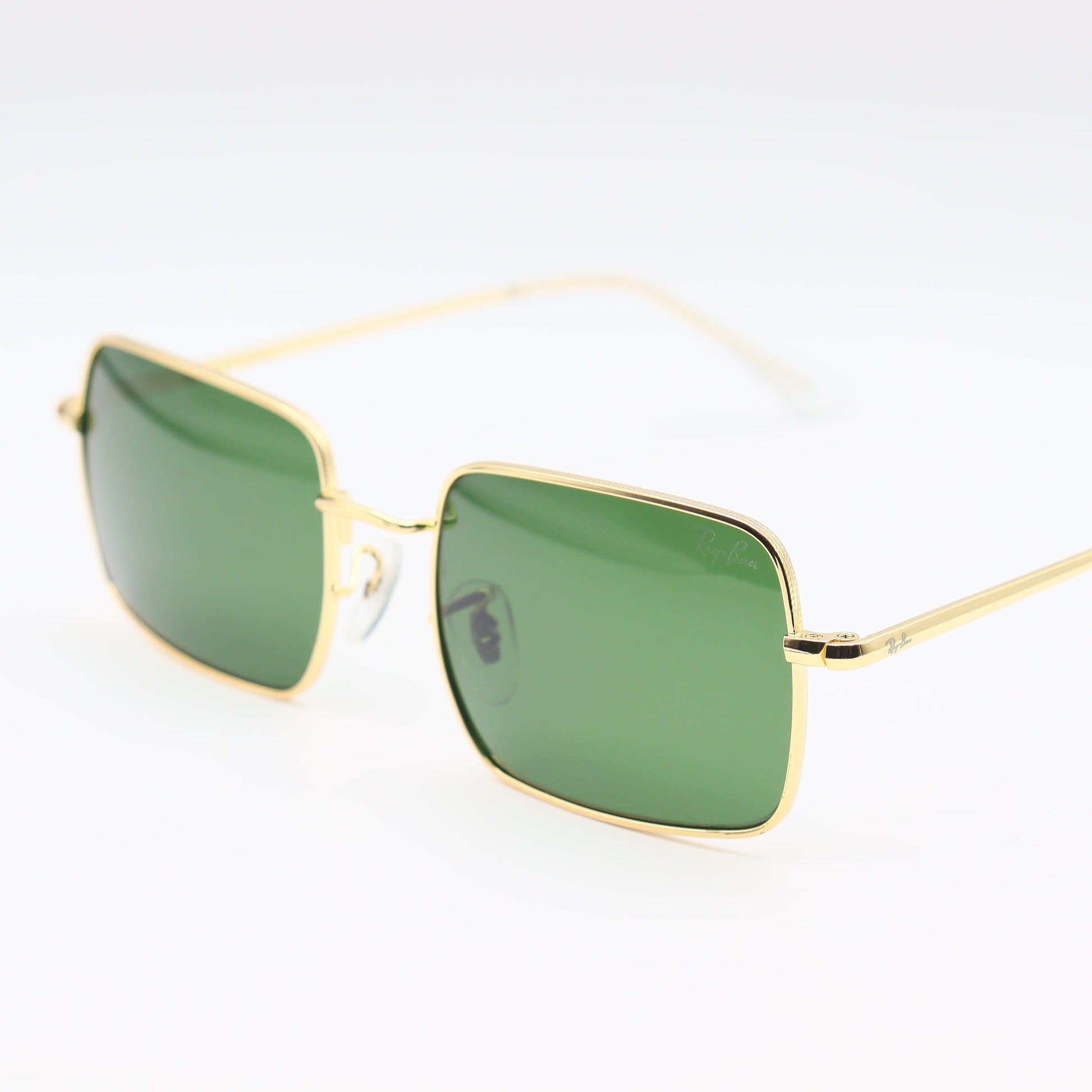Chashmay Khas RayBan RB1971 premium gold rectangular sunglasses with dark lenses and sleek frame design.