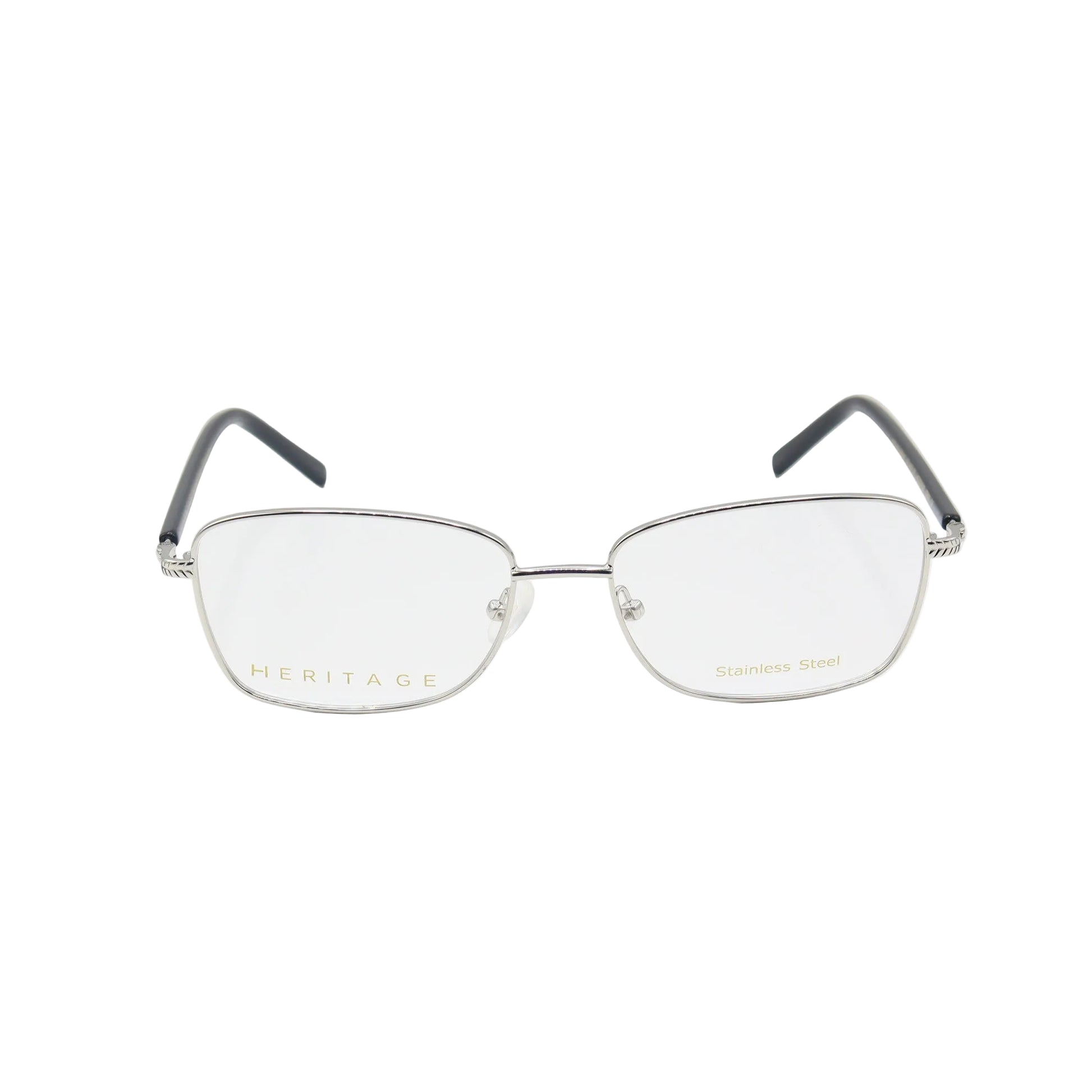 Silver metal square eyeglasses from CHASHMAY KHAS® Heritage collection with stainless steel frame and clear lenses.