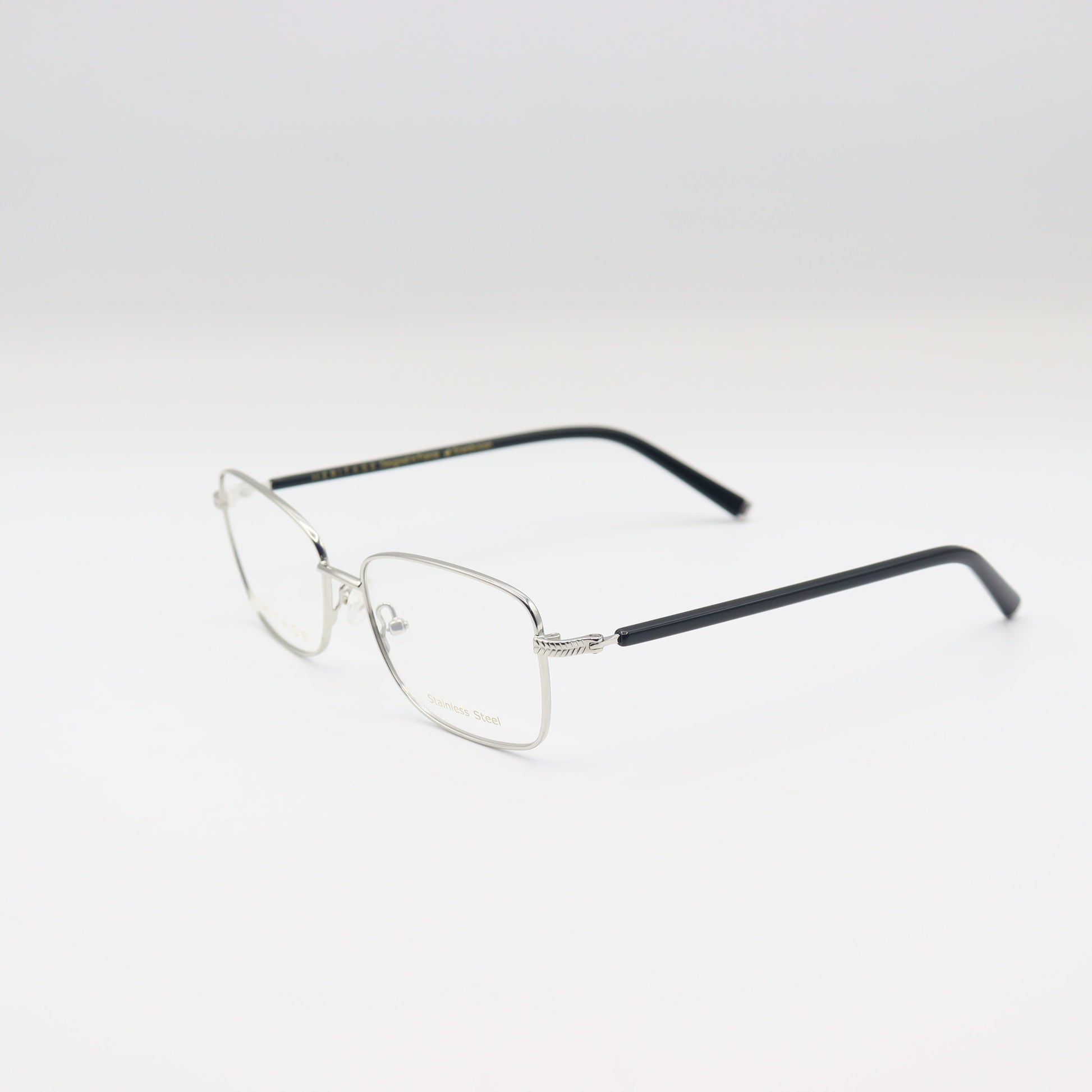 Silver metal square eyeglasses with stainless steel frame by CHASHMAY KHAS® for stylish spectacl.