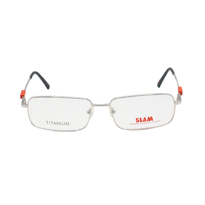 Red and silver rectangular CHASHMAY KHAS® eyeglasses with advanced technology frames, stylish accent details, and sleek design.