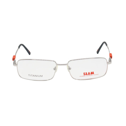Red and silver rectangular CHASHMAY KHAS® eyeglasses with advanced technology frames, stylish accent details, and sleek design.