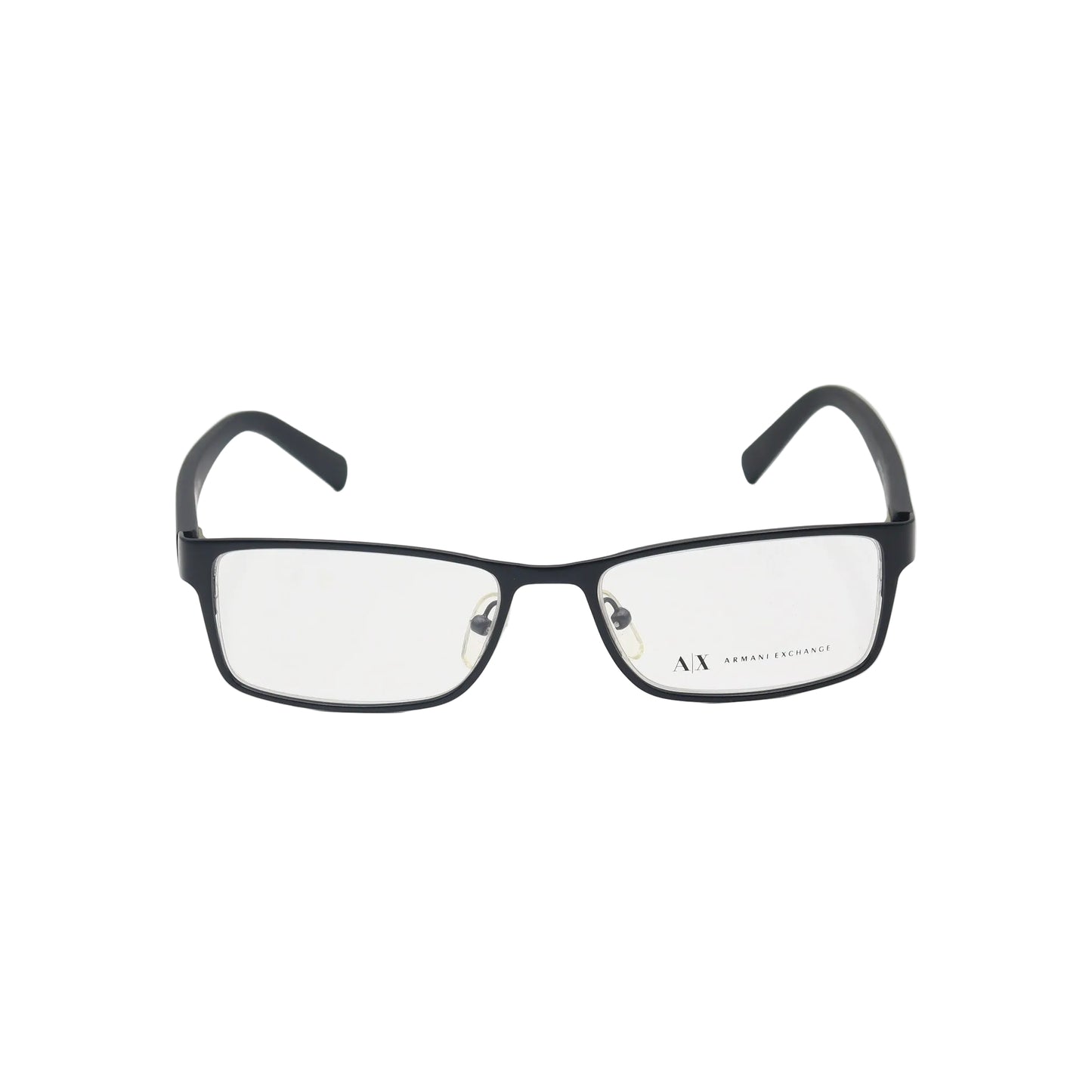 Armani Exchange black rectangular eyeglasses with matte frame, stylish spectacles by CHASHMAY KHAS® shown in the image.