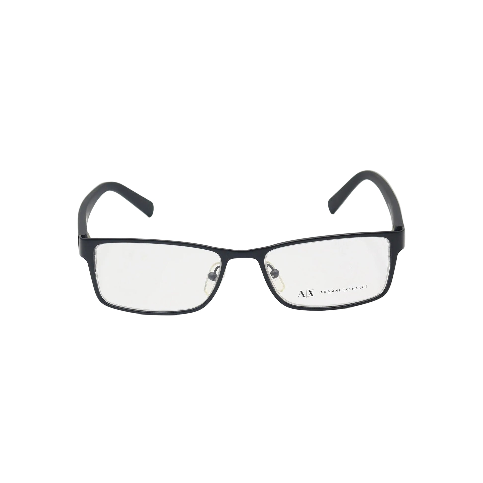 Armani Exchange black rectangular eyeglasses with matte frame, stylish spectacles by CHASHMAY KHAS® shown in the image.