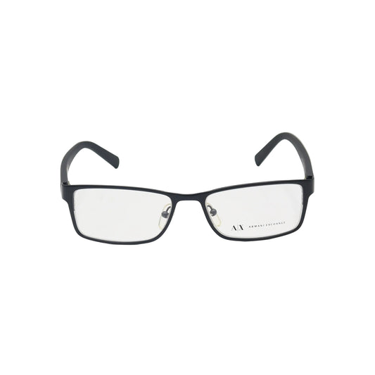 Armani Exchange black rectangular eyeglasses with matte frame, stylish spectacles by CHASHMAY KHAS® shown in the image.