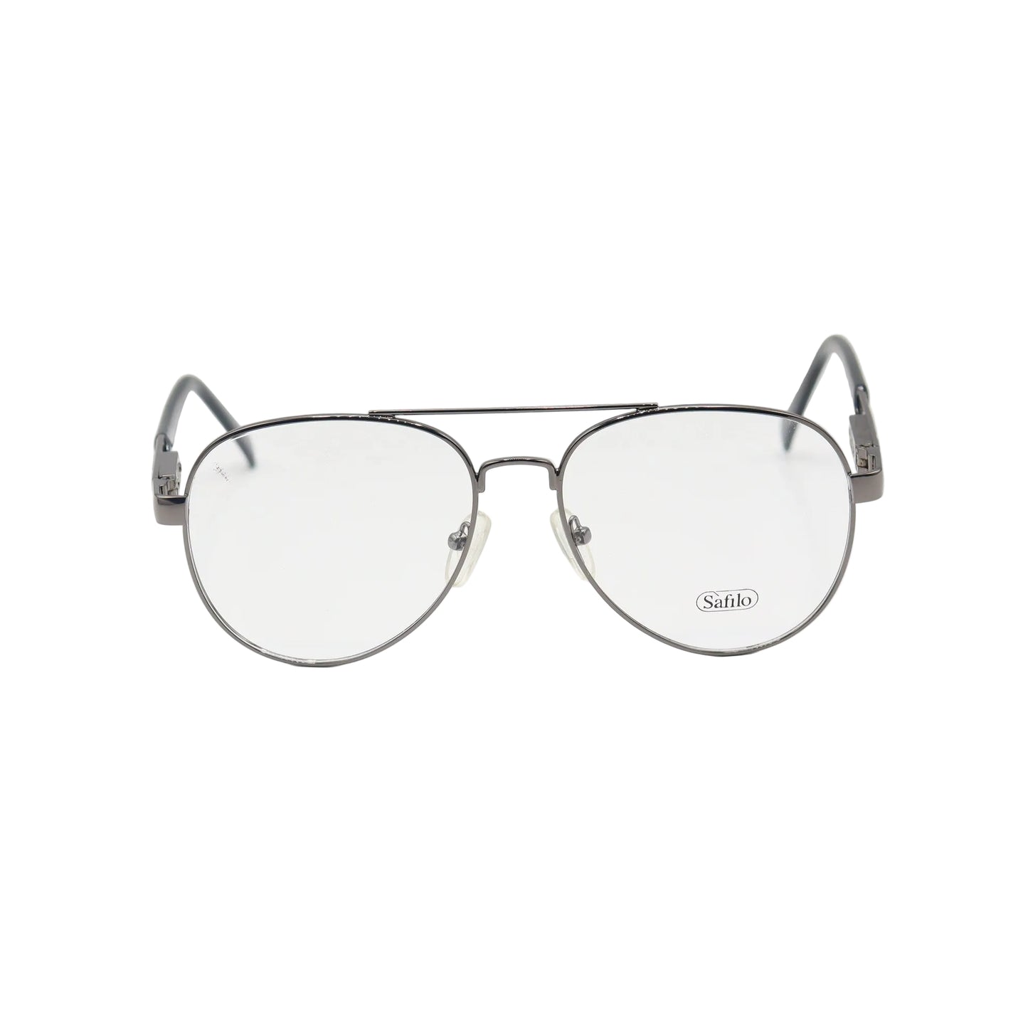Chashmay Khas® Safilo Gunmetal aviator eyeglasses with double bridge metal frame, classic style, perfect for everyday wear.