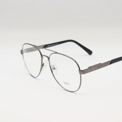 Chashmay Khas® Safilo Gunmetal aviator eyeglasses with double bridge metal frame and classic style, shown on a model.