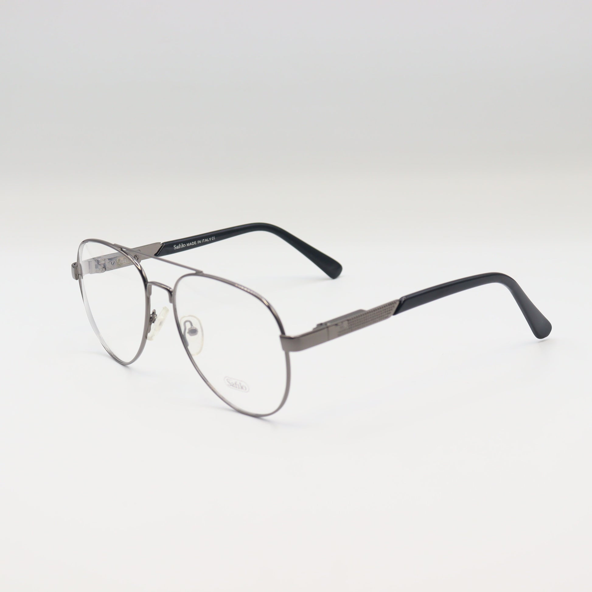 Chashmay Khas® Safilo Gunmetal aviator eyeglasses with double bridge metal frame, classic design for stylish eye eyewear.
