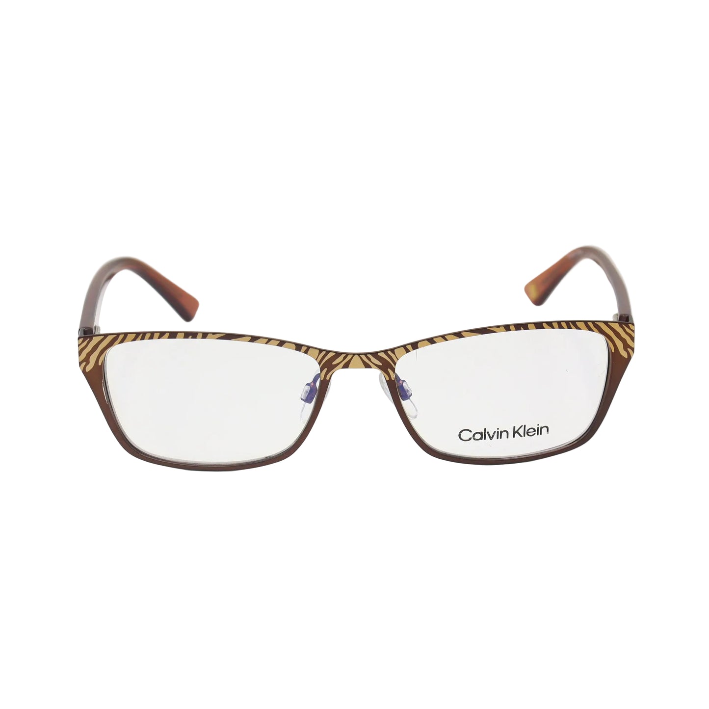 Calvin Klein zebra print rectangular eyeglasses with brown animal pattern frames by CHASHMAY KHAS®.