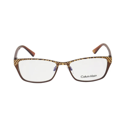 Calvin Klein zebra print rectangular eyeglasses with brown animal pattern frames by CHASHMAY KHAS®.