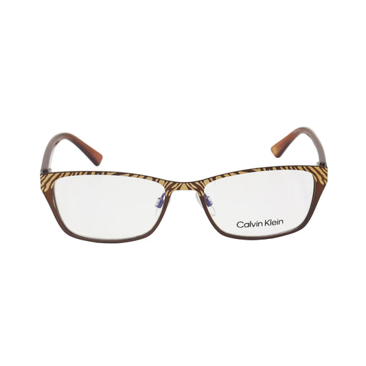 Calvin Klein zebra print rectangular eyeglasses with brown animal pattern frames by CHASHMAY KHAS®.