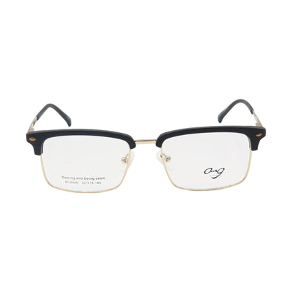 Black and gold rectangular spectacles by CHASHMAY KHAS® with clear lenses, stylish design for seeing and being seen.