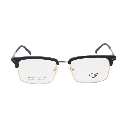 Black and gold rectangular spectacles by CHASHMAY KHAS® with clear lenses, stylish design for seeing and being seen.