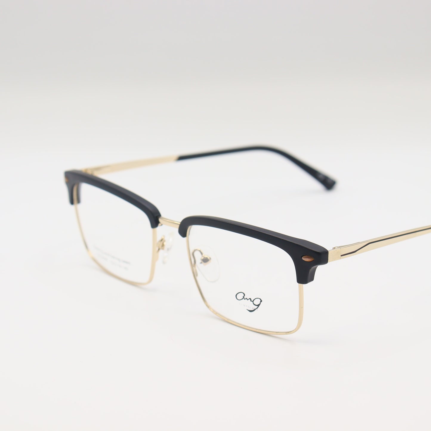 Black and gold rectangular CHASHMAY KHAS® spectacles with clear lenses, stylish design for seeing and being seen.