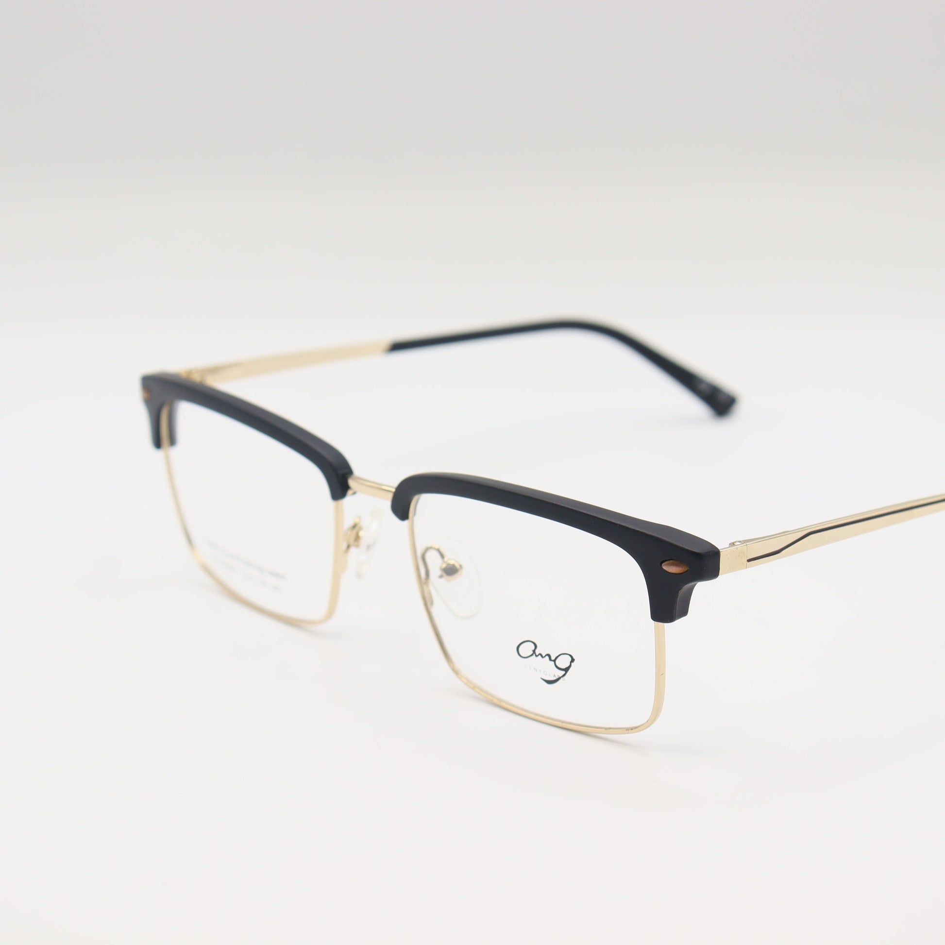 Black and gold rectangular CHASHMAY KHAS® spectacles with clear lenses, stylish design for seeing and being seen.
