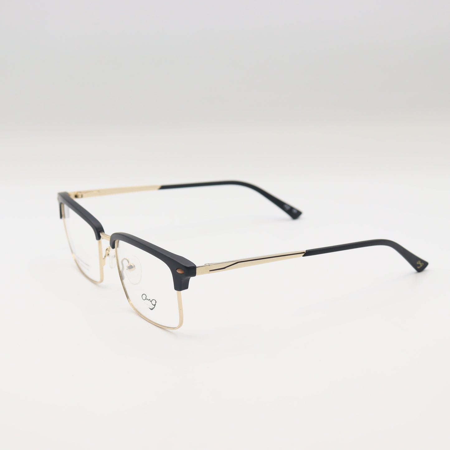 Black and gold rectangular spectacles by CHASHMAY KHAS® with clear lenses, stylish and elegant eyewear for seeing and being seen.