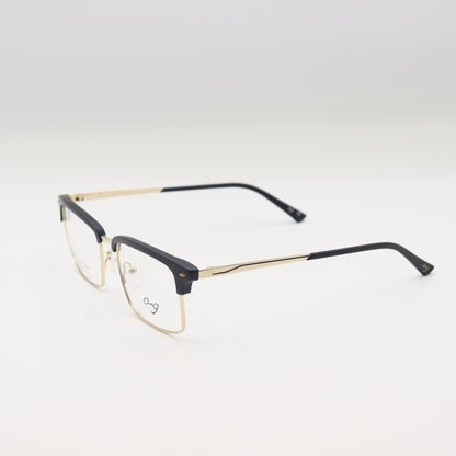Black and gold rectangular spectacles by CHASHMAY KHAS® with clear lenses, stylish and elegant eyewear for seeing and being seen.