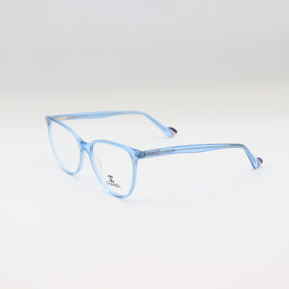 Chanel light blue cat-eye eyeglasses with transparent acetate frames, stylish and elegant for fashionable eyewear.