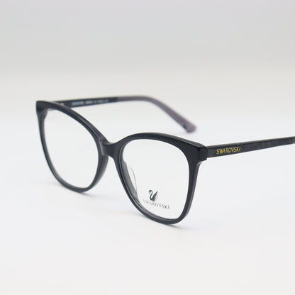 Swarovski black cat-eye eyeglasses by CHASHMAY KHAS® with elegant crystal accents, showcasing luxurious spectacle design.