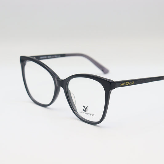 Swarovski black cat-eye eyeglasses by CHASHMAY KHAS® with elegant crystal accents, showcasing luxurious spectacle design.