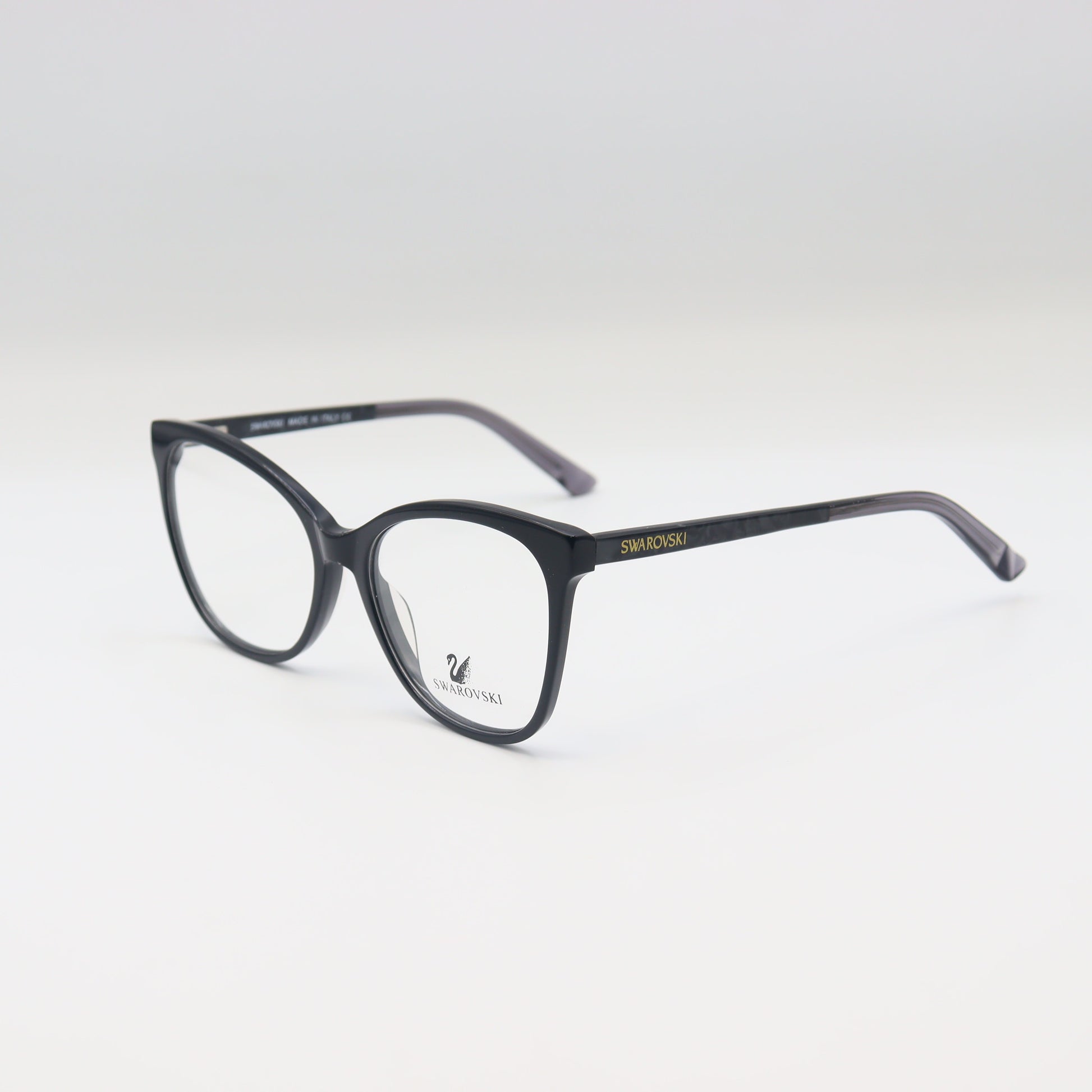 Swarovski black cat-eye eyeglasses by CHASHMAY KHAS® with elegant crystal accents and luxe design.