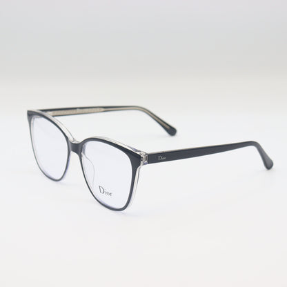 Black Dior cat-eye spectacles with silver trim, luxury eyewear by CHASHMAY KHAS® featuring a sleek, stylish design.