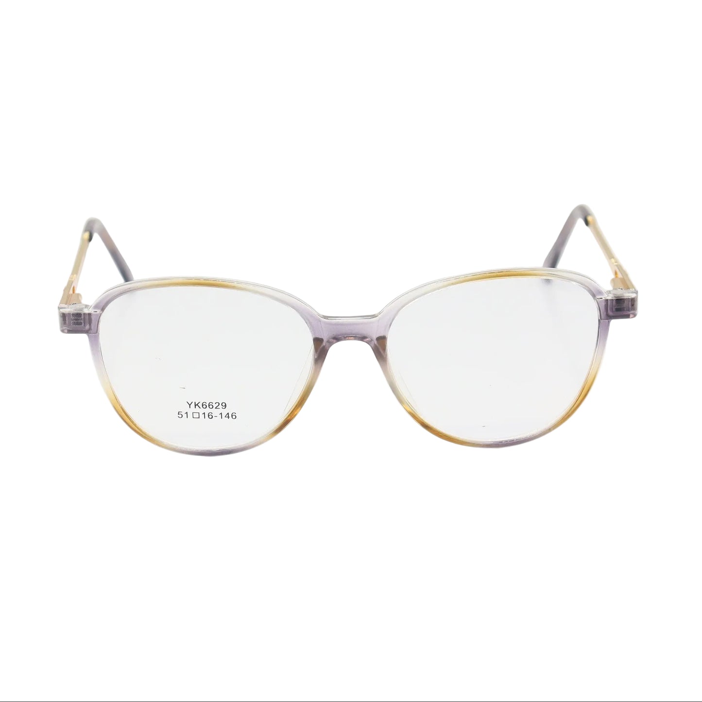 Purple and gold cat-eye acetate eyeglasses from CHASHMAY KHAS® with elegant, bold frame design and clear lenses.