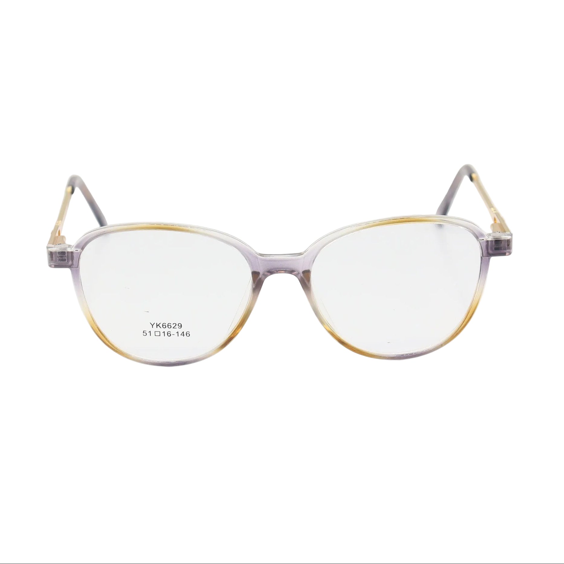 Purple and gold cat-eye acetate eyeglasses from CHASHMAY KHAS® with elegant, bold frame design and clear lenses.