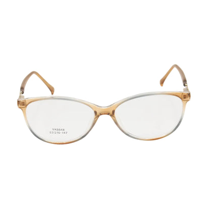 Beige cat-eye eyeglasses with translucent acetate frame by CHASHMAY KHAS, stylish spectacles with a bold, vintage-inspired design.