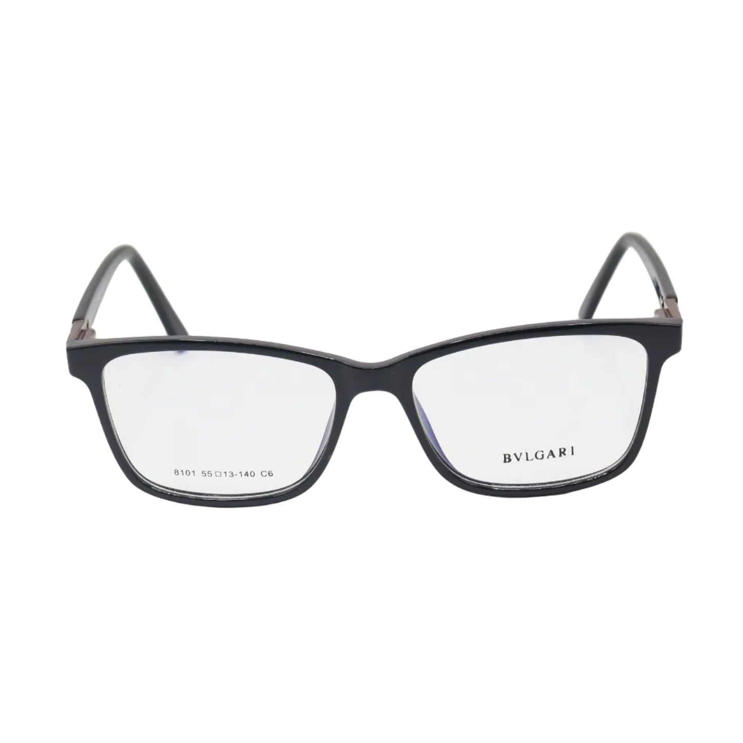 Black Bulgari square eyeglasses with luxury acetate frames, showcasing the sleek design and bold style of the CHASHMAY KHAS® spectacles.