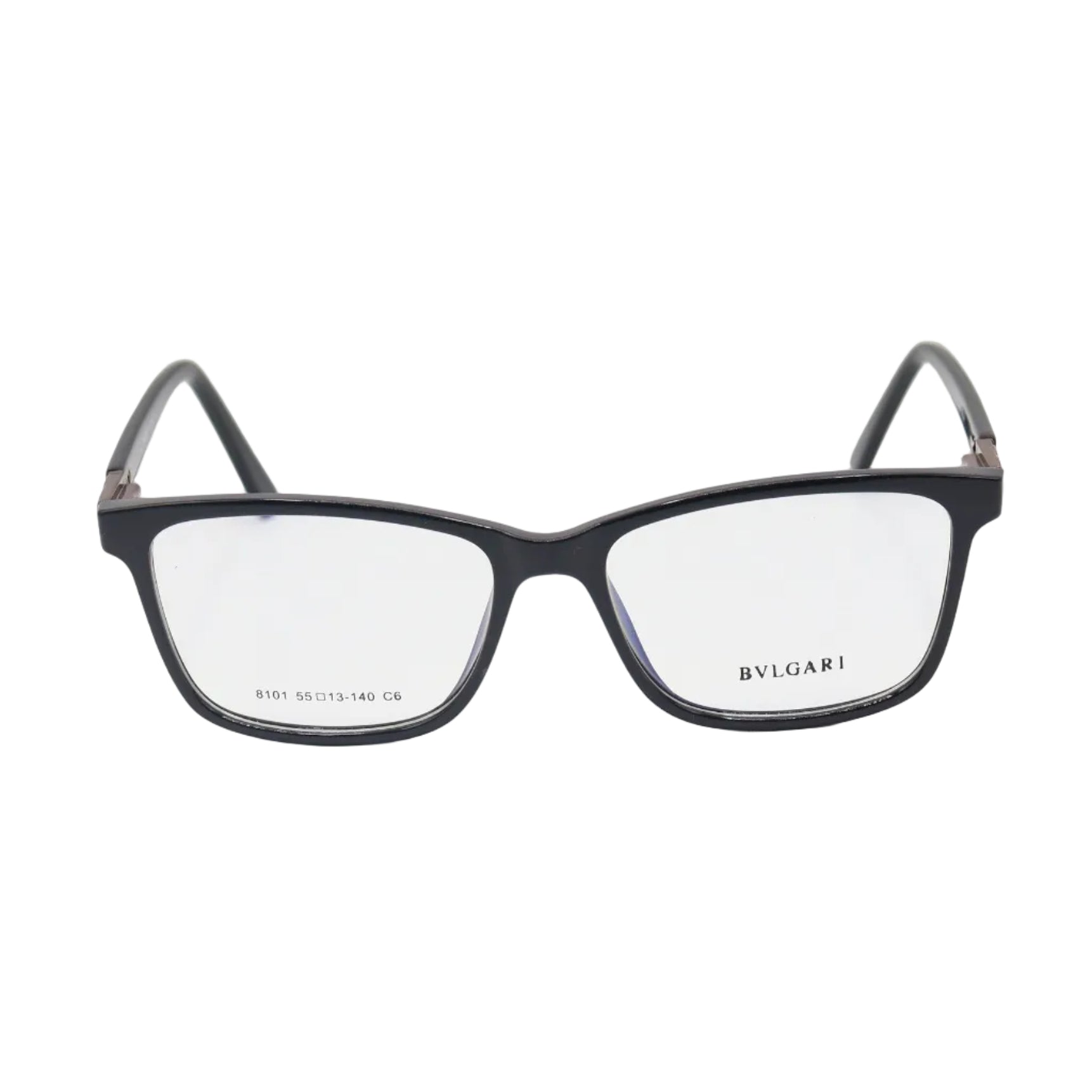 Black Bulgari square eyeglasses with luxury acetate frames, showcasing the sleek design and bold style of the CHASHMAY KHAS® spectacles.