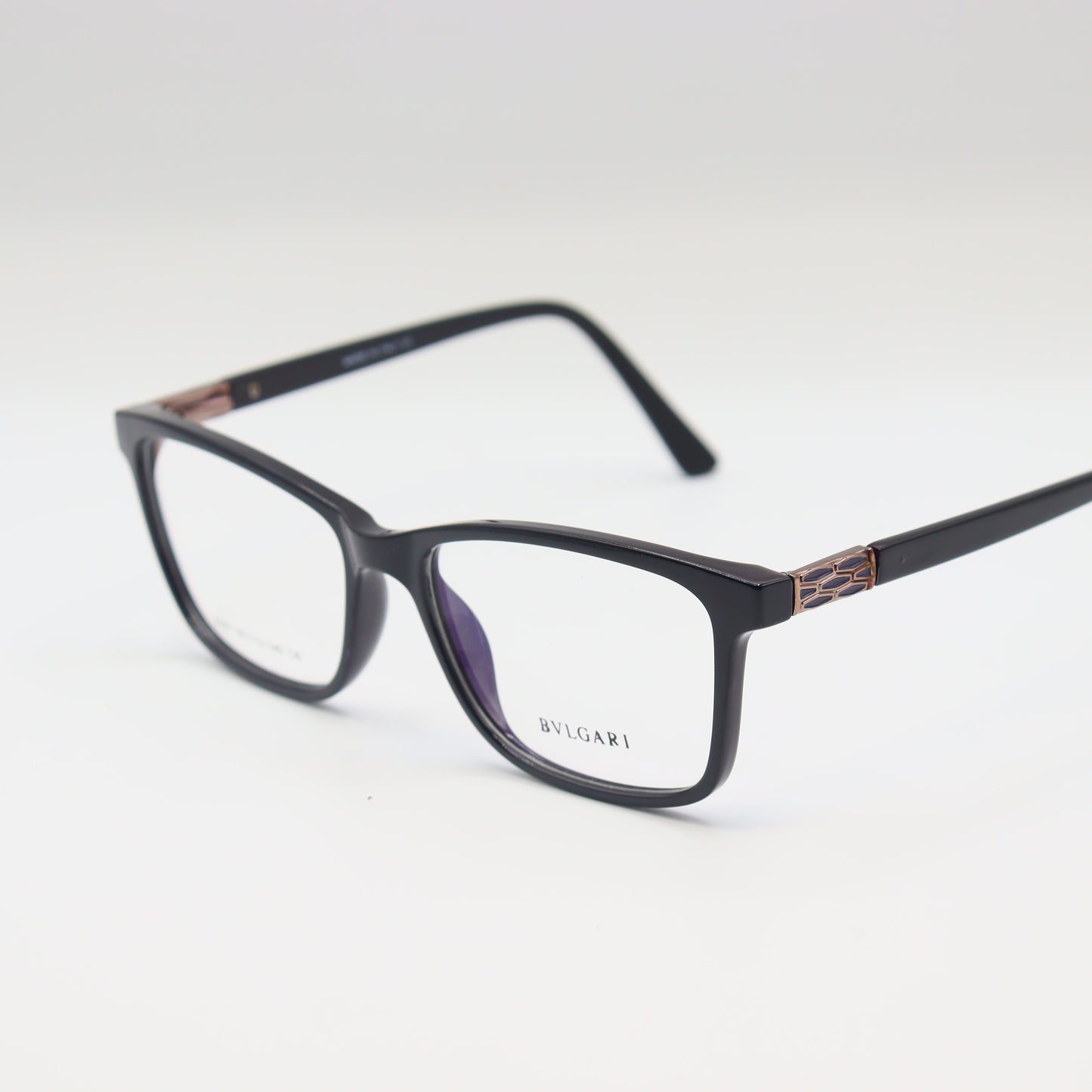 Black Bulgari square eyeglasses with luxury acetate frame, designed by CHASHMAY KHAS® for stylish spectacles.