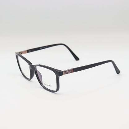 Black Bulgari square eyeglasses with luxury acetate frames, designed by CHASHMAY KHAS® for a sophisticated look.