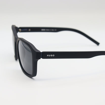 Chashmay Khas® square polarized sunglasses with HUGO BOSS branding, featuring dark tinted lenses and sleek black frames.