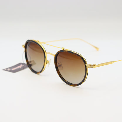 Vintage round sunglasses with tortoise shell frames and gold accents, polarized lenses by CHASHMAY KHAS®