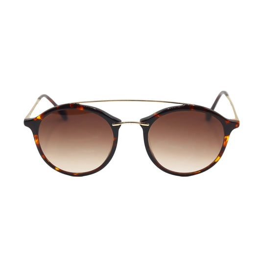 Giorgio Armani tortoise shell round sunglasses with gold double bridge and UV-protective lenses, stylish eyewear for men and women.