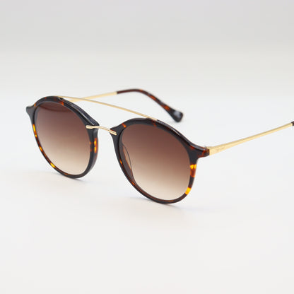 Giorgio Armani tortoise shell round sunglasses with gold double bridge and dark lenses, stylish and sophisticated eyewear.