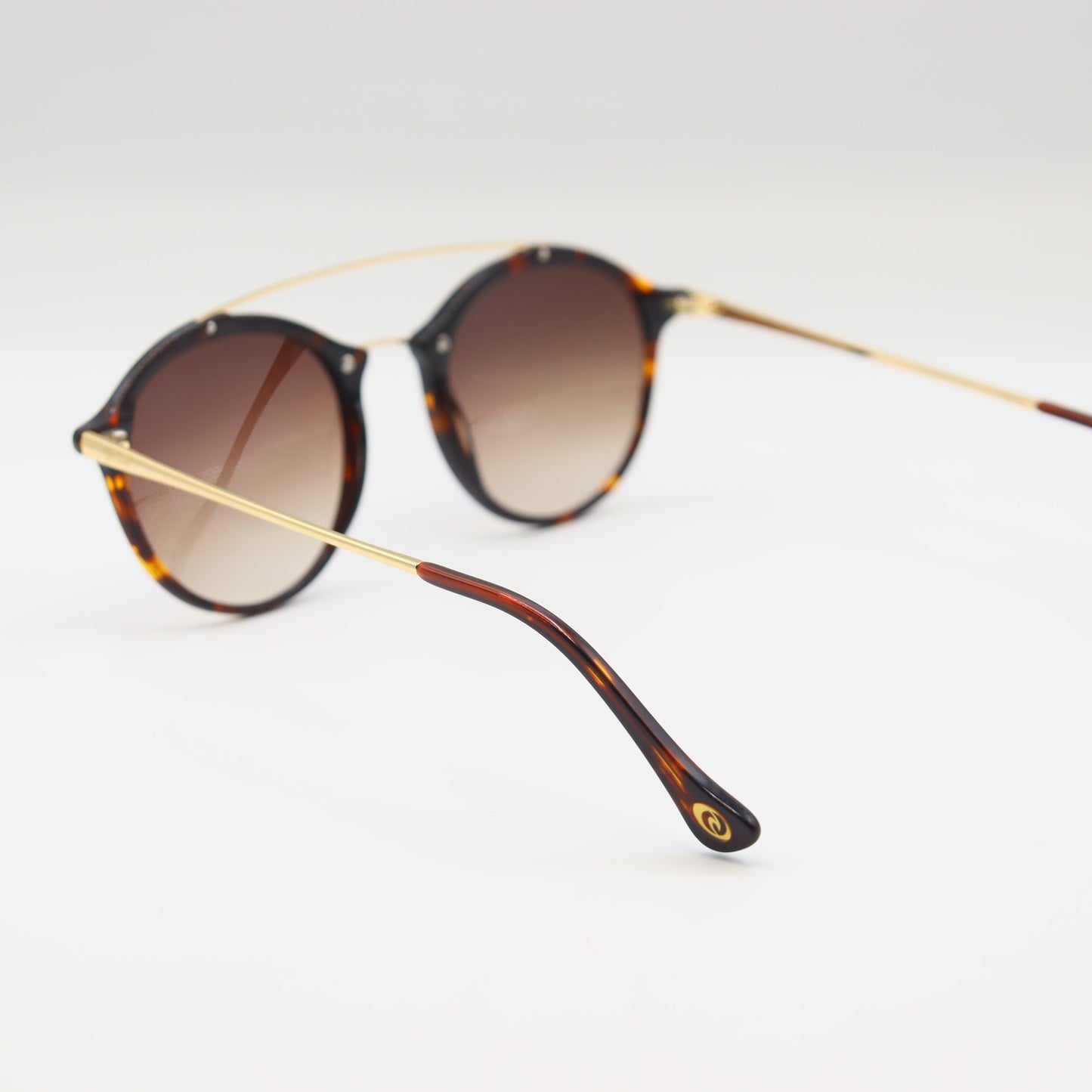 Giorgio Armani tortoise shell round sunglasses with gold double bridge, stylish eyewear by CHASHMAY KHAS®.