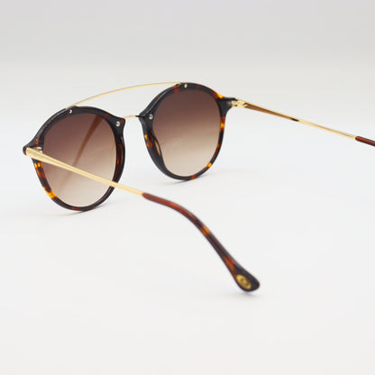 Giorgio Armani tortoise shell round sunglasses with gold double bridge and sleek frame, stylish eyewear for a sophisticated look.