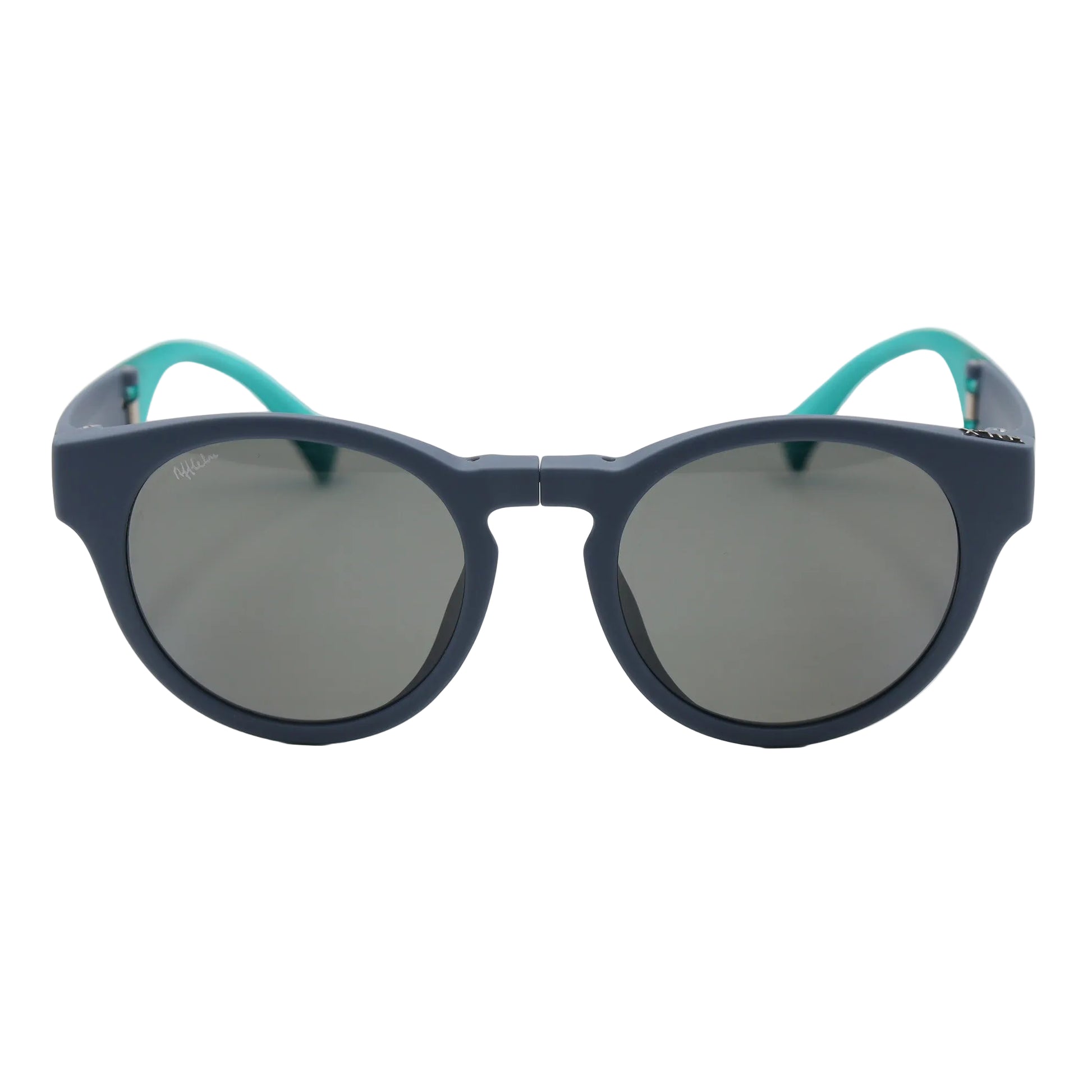 Off-White blue round sunglasses with matte navy and turquoise frames, stylish eyewear by CHASHMAY KHAS®